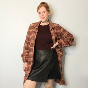 Free People Victorian Jacket Orange Brown Plaid Duster Cardigan Large